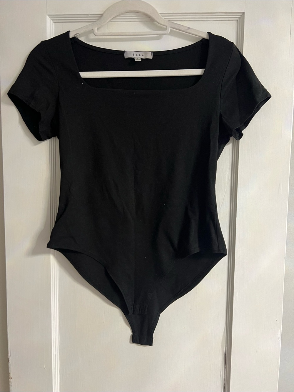 gaze Black Square Neck Short Sleeve Bodysuit